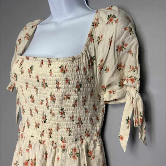 AE Cottagecore Coquette Romantic Smocked Floral Tie Sleeve Mini Dress Sz S - Picture 2 of 6